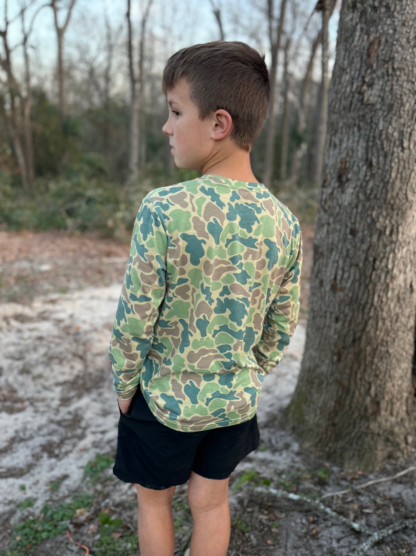 Youth Performance Tee- Blue and Green Camo