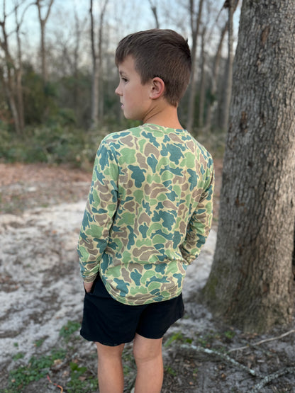 Youth Performance Tee- Blue and Green Camo