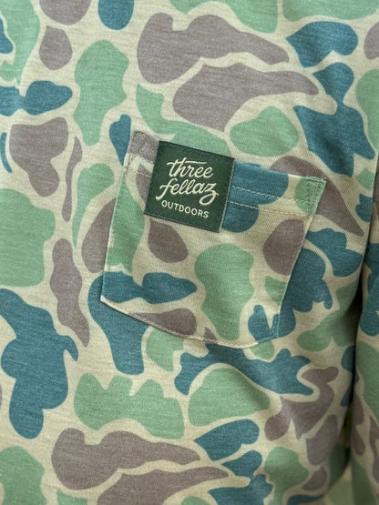 Performance Long Sleeve Tee- Blue and Green Camo