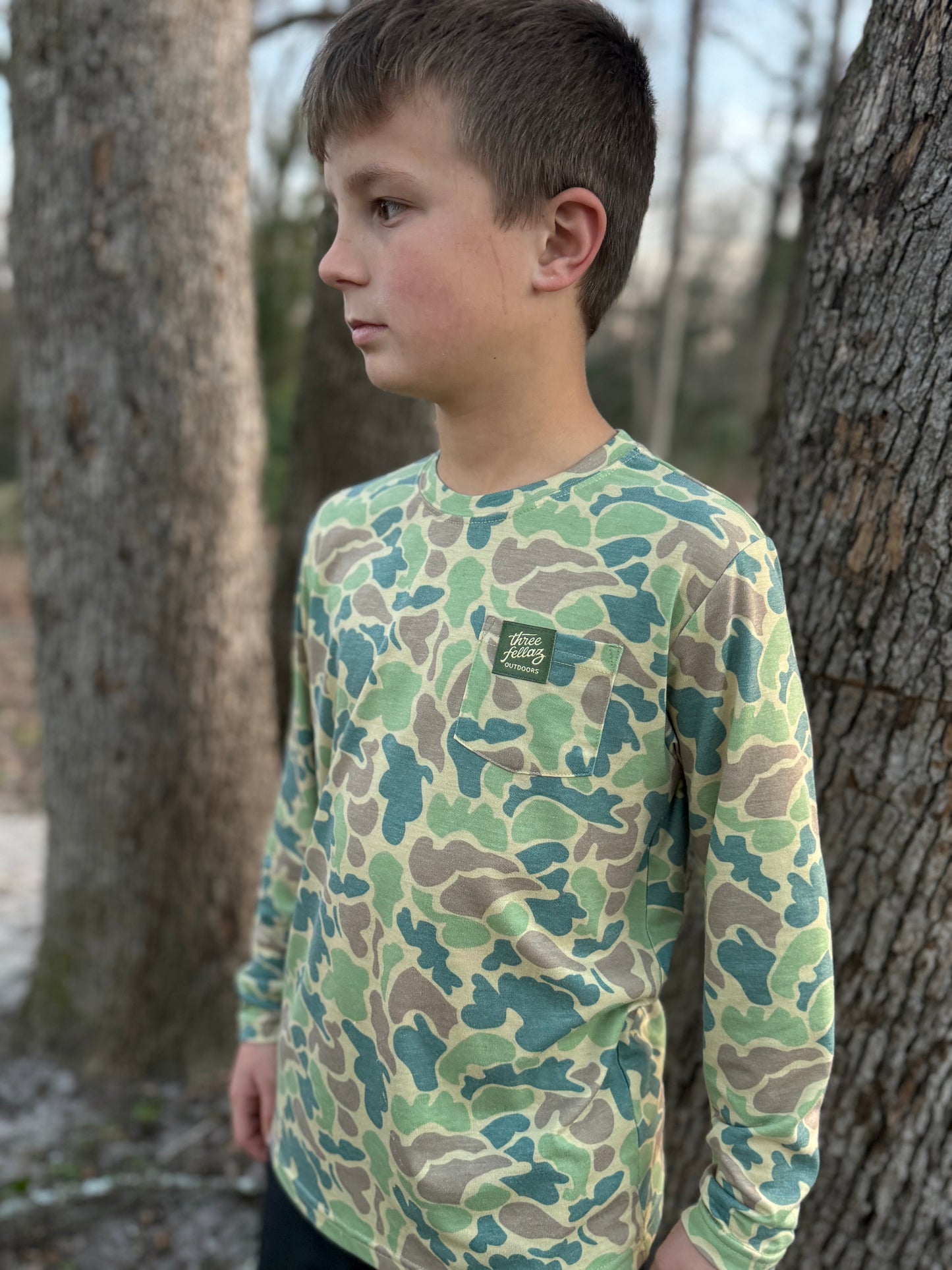 Youth Performance Tee- Blue and Green Camo
