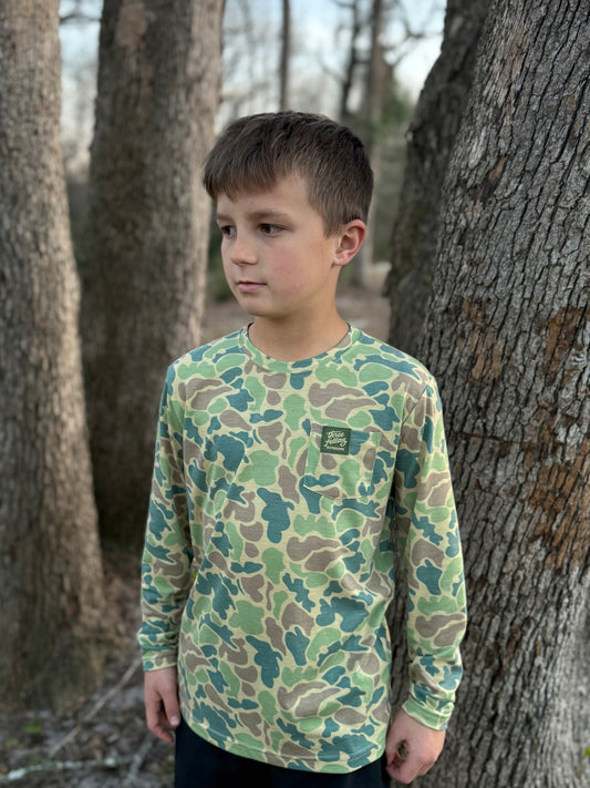 Youth Performance Tee- Blue and Green Camo