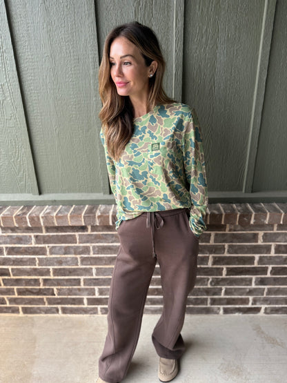 Performance Long Sleeve Tee- Blue and Green Camo