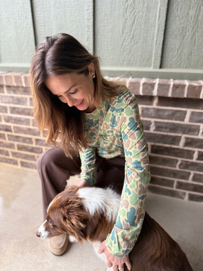 Performance Long Sleeve Tee- Blue and Green Camo